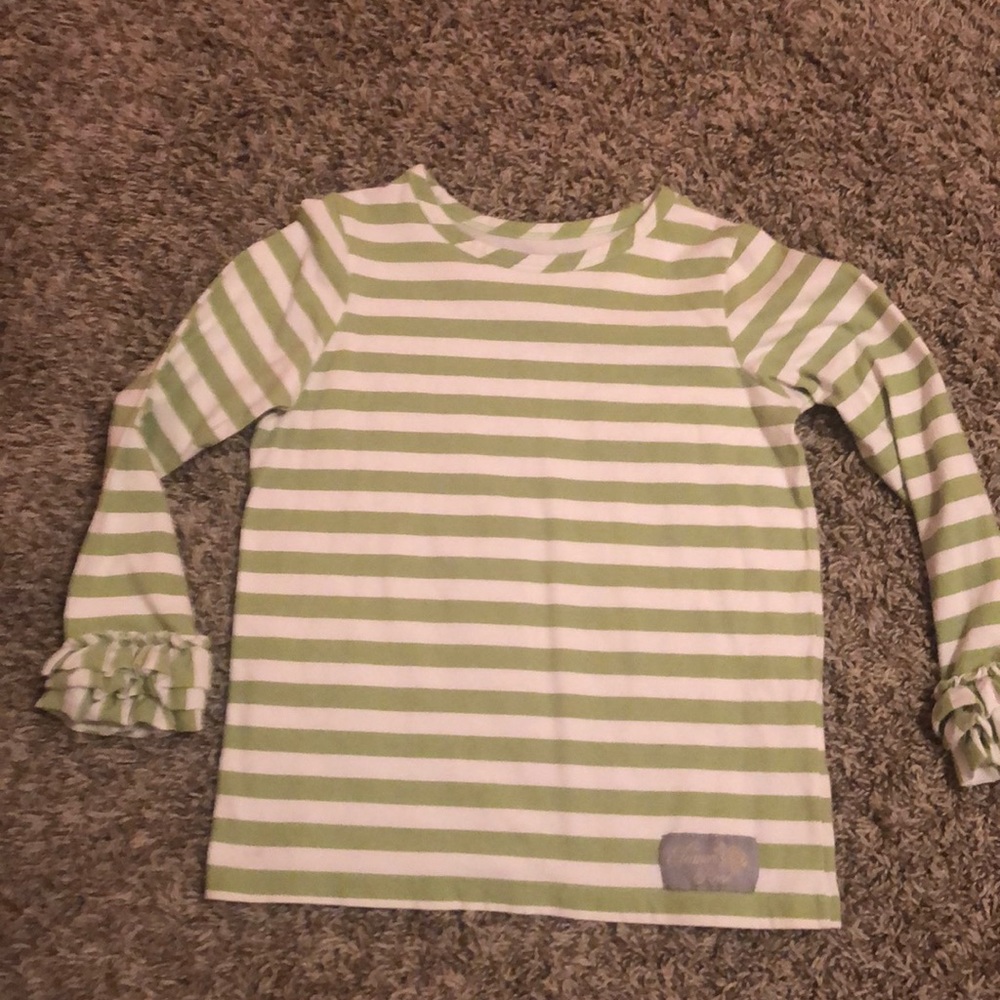 Green & White Striped Ruffle Layering Tee